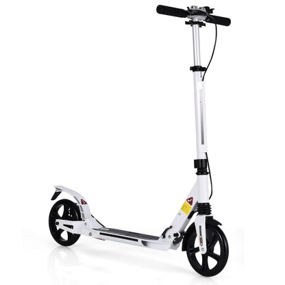 Kick Scooter with Adjustable Handlebar and Anti-Shocking Suspension-White