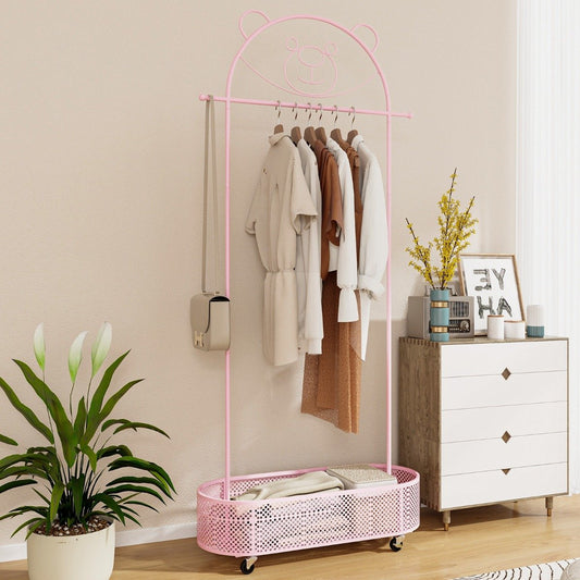 Kid Clothes Rack with 3 Adjustable Heights for Children Adults-Pink