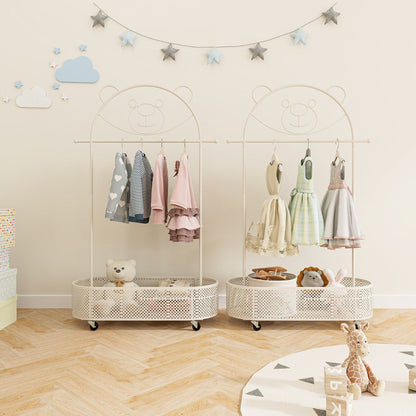 Kid Clothes Rack with 3 Adjustable Heights for Children Adults-White