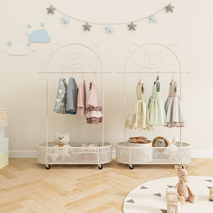 Kid Clothes Rack with 3 Adjustable Heights for Children Adults-White