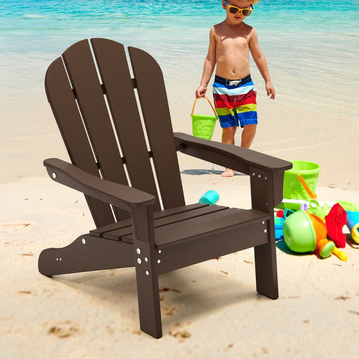 Kids Adirondack Chair All-Weather HDPE Toddler Lawn Chair-Brown