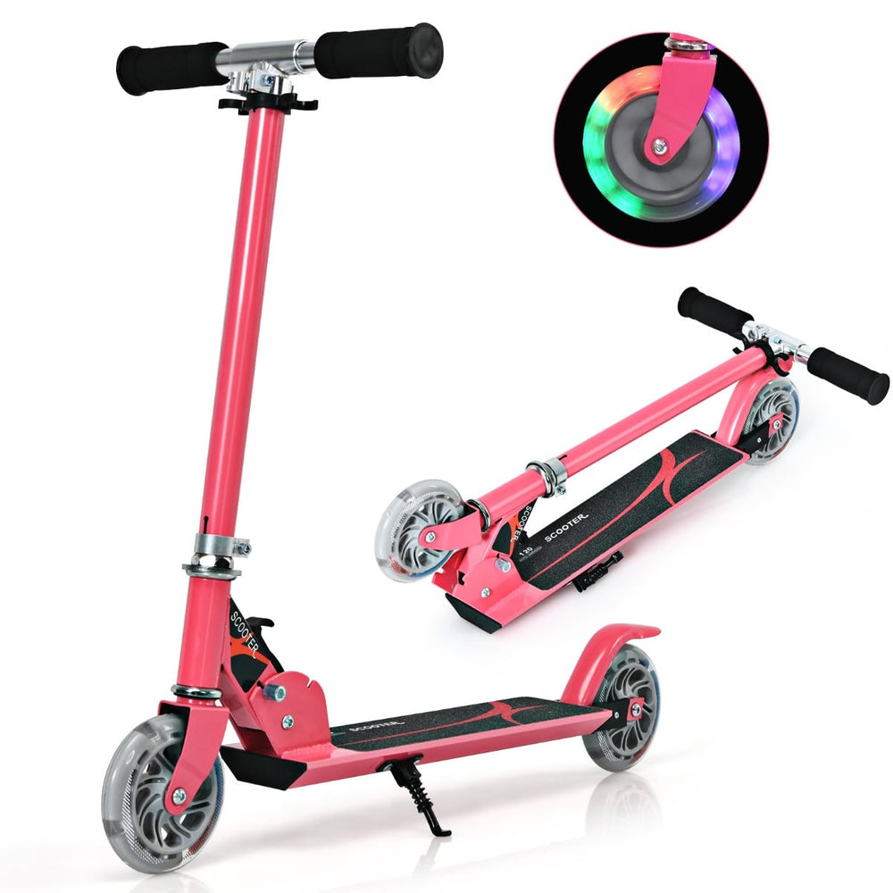 Kids Aluminum Folding Stunt Scooter with LED Wheels-Pink