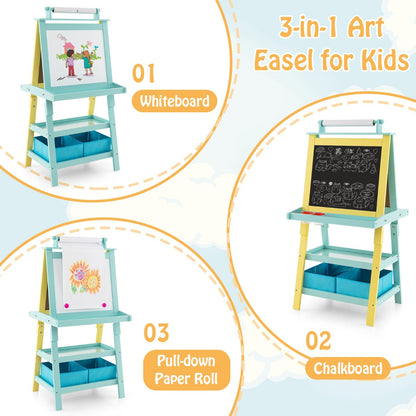 Children's Double-Sided Art Easel with Paper Roll-Yellow