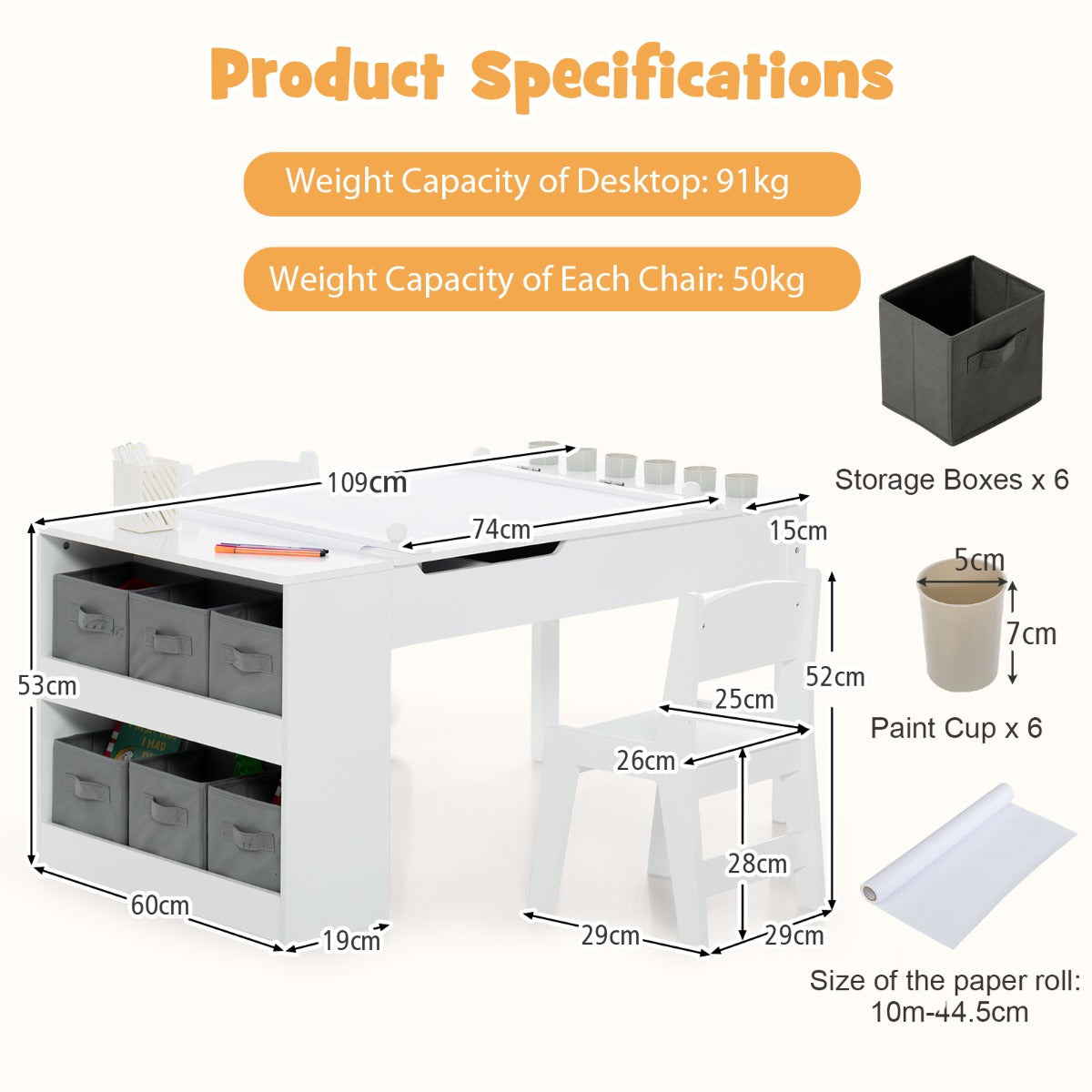 Kids Art Table and 2 Chairs Set with Paper Roll for Daycare Nursery Playroom