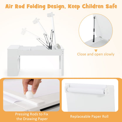 Kids Art Table and 2 Chairs Set with Paper Roll for Daycare Nursery Playroom