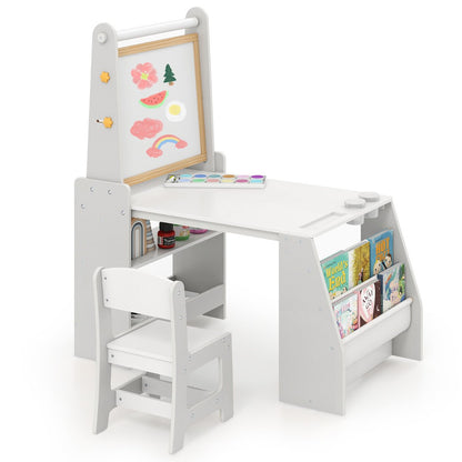 Kids Art Table and Chair Set Multifunctional Kids Activity-Grey