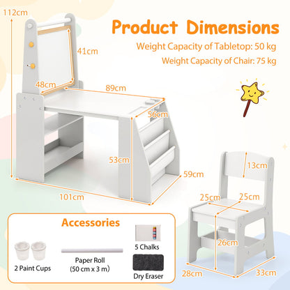 Kids Art Table and Chair Set Multifunctional Kids Activity-Grey