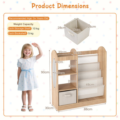 Kids Bookshelf with Full-Length Mirror and 4-Tier Sling Shelves-Natural