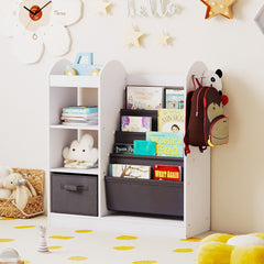 Kids Bookshelf with Full-Length Mirror and 4-Tier Sling Shelves-White