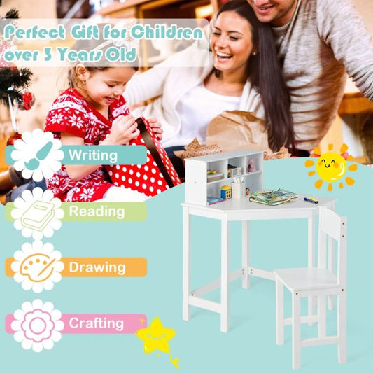 Kids Corner Desk and Chair Set with Chair and Hutch-White