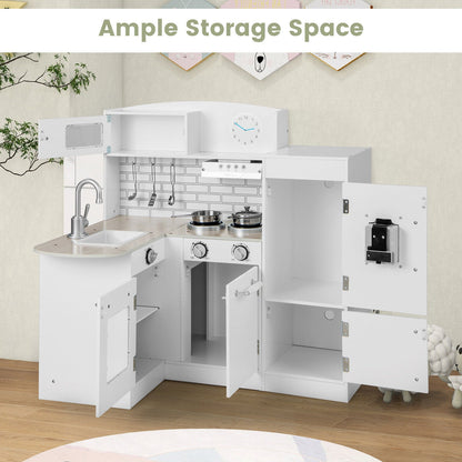 Kids Corner Kitchen Playset with Microwave and Fridge-Natural