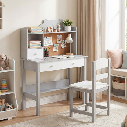 Wooden Kids Study Desk and Chair Set for Kids 3+-Grey
