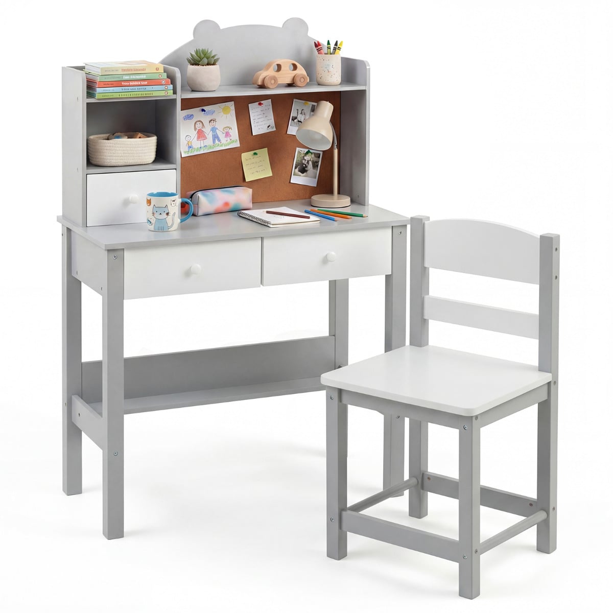 Wooden Kids Study Desk and Chair Set for Kids 3+-Grey