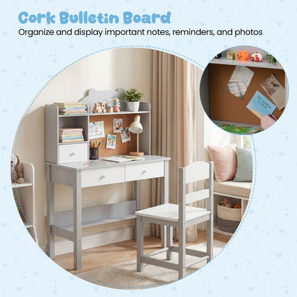Wooden Kids Study Desk and Chair Set for Kids 3+-Grey