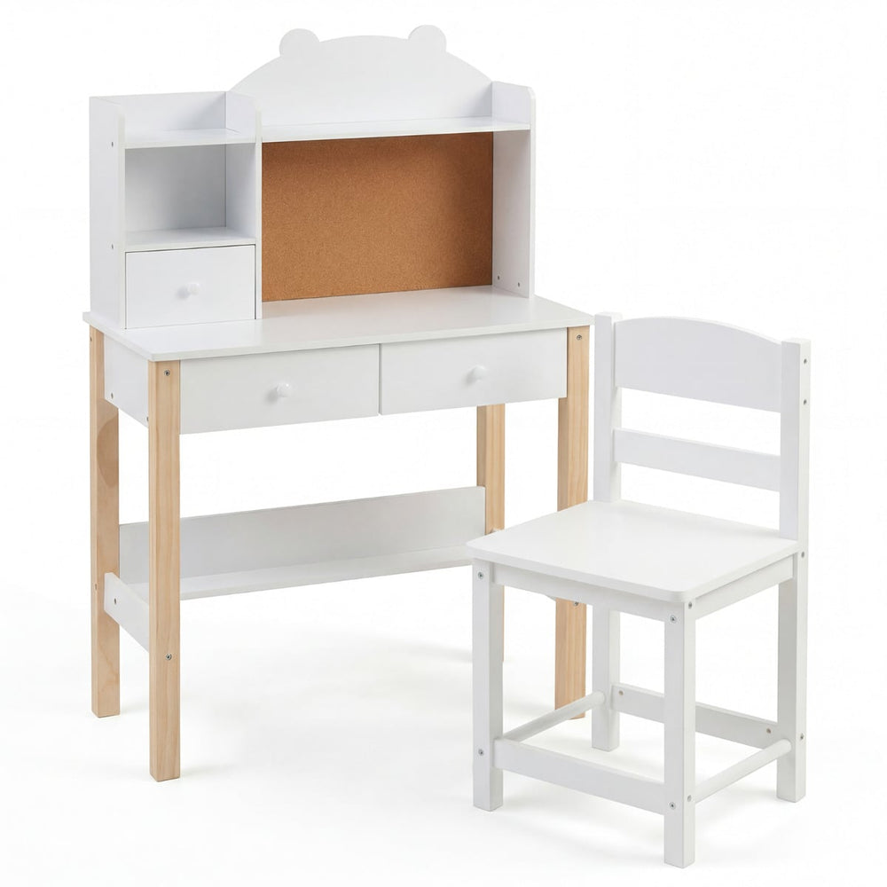 Wooden Kids Study Desk and Chair Set for Kids 3+-White