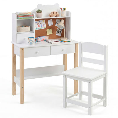 Wooden Kids Study Desk and Chair Set for Kids 3+-White