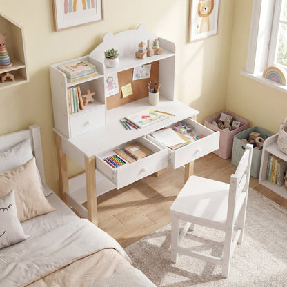Wooden Kids Study Desk and Chair Set for Kids 3+-White