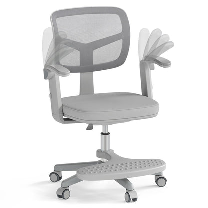 Kids Desk Chair Children Study Chair with Adjustable Height Armrest and Footrest-Grey