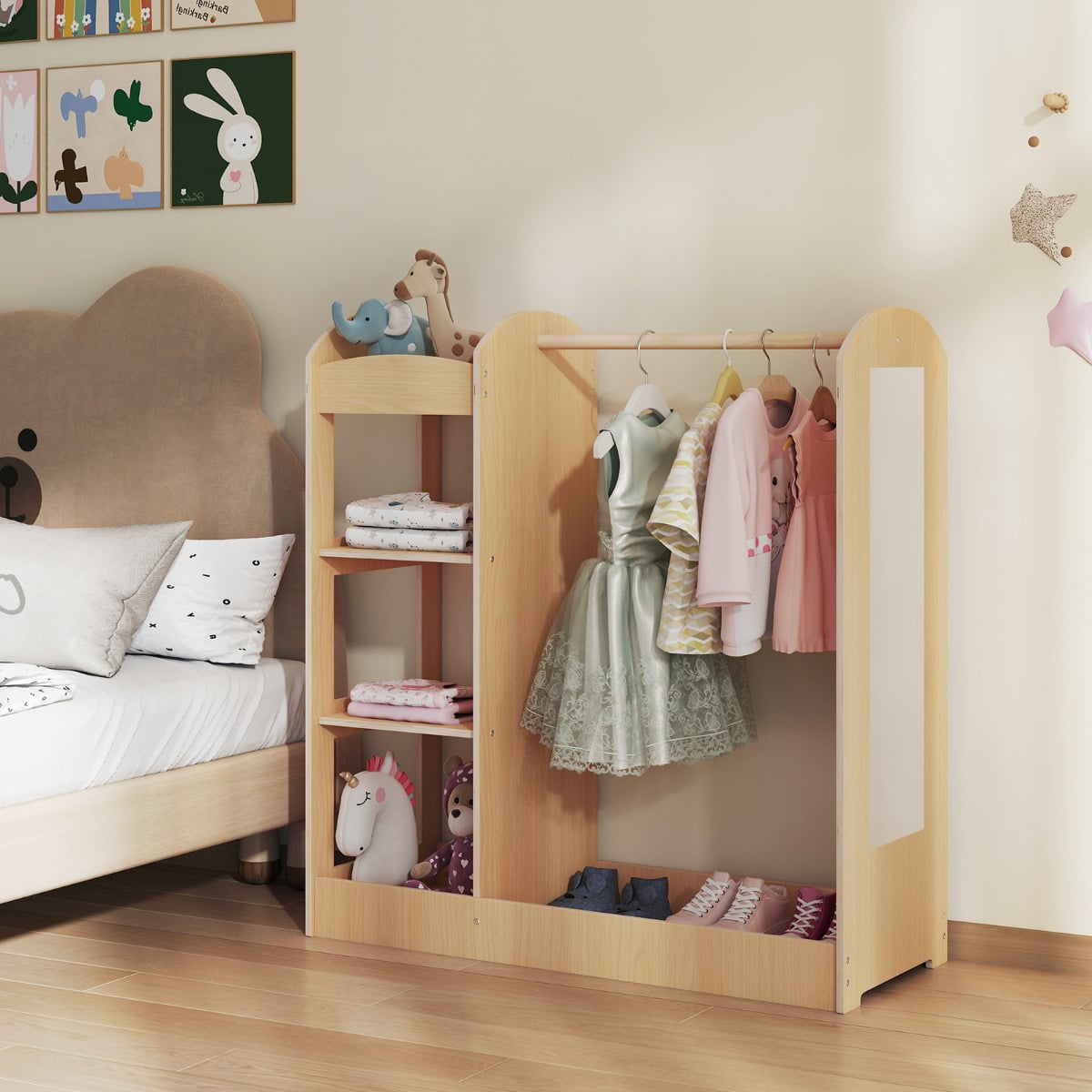 Kids Dress up Storage with Mirror-Natural