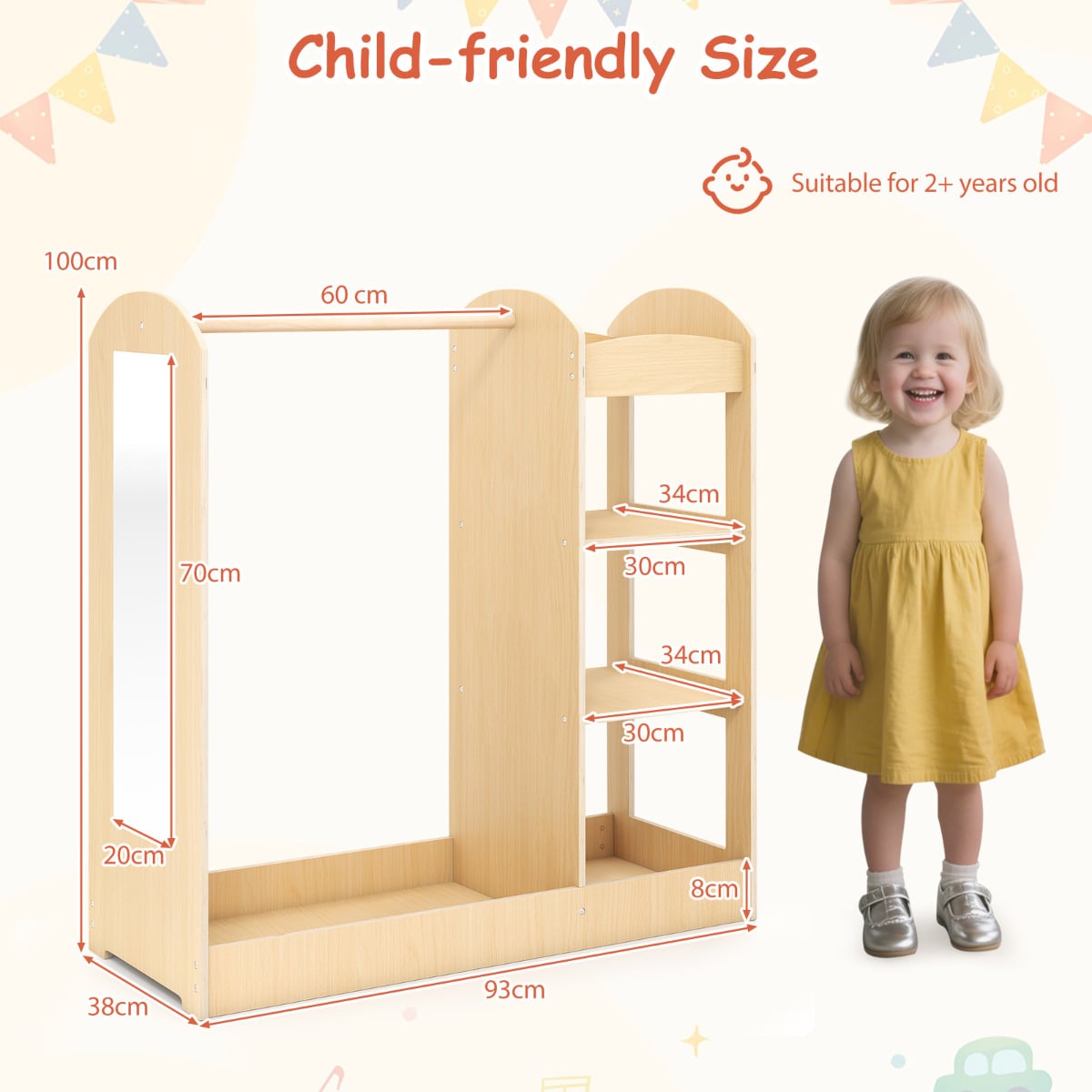 Kids Dress up Storage with Mirror-Natural