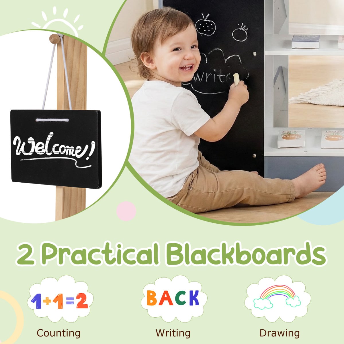 Grocery Wooden Pretend Play Supermarket with Shopping Cart-Gray & White