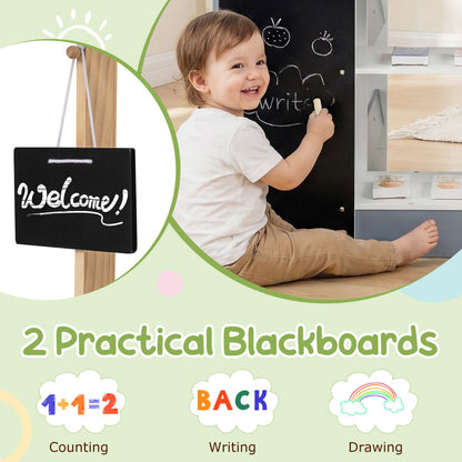 Grocery Wooden Pretend Play Supermarket with Shopping Cart-Gray & White