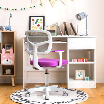 Kids Height-Adjustable Swivel Computer Desk Chair with Lumbar Support-Purple