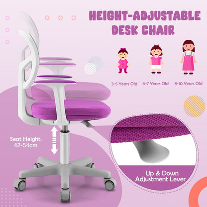 Kids Height-Adjustable Swivel Computer Desk Chair with Lumbar Support-Purple