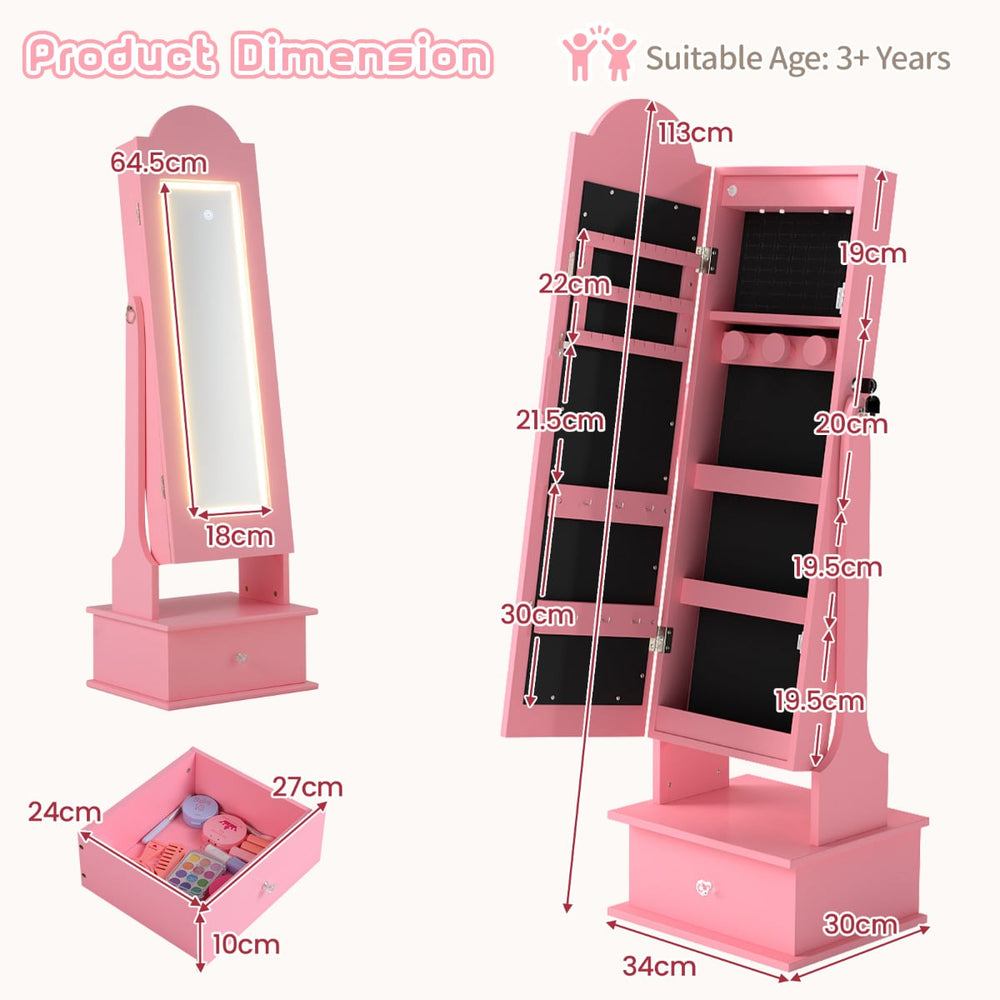 Kids Jewelry Cabinet Children Jewelry Organizer with Lights-Pink