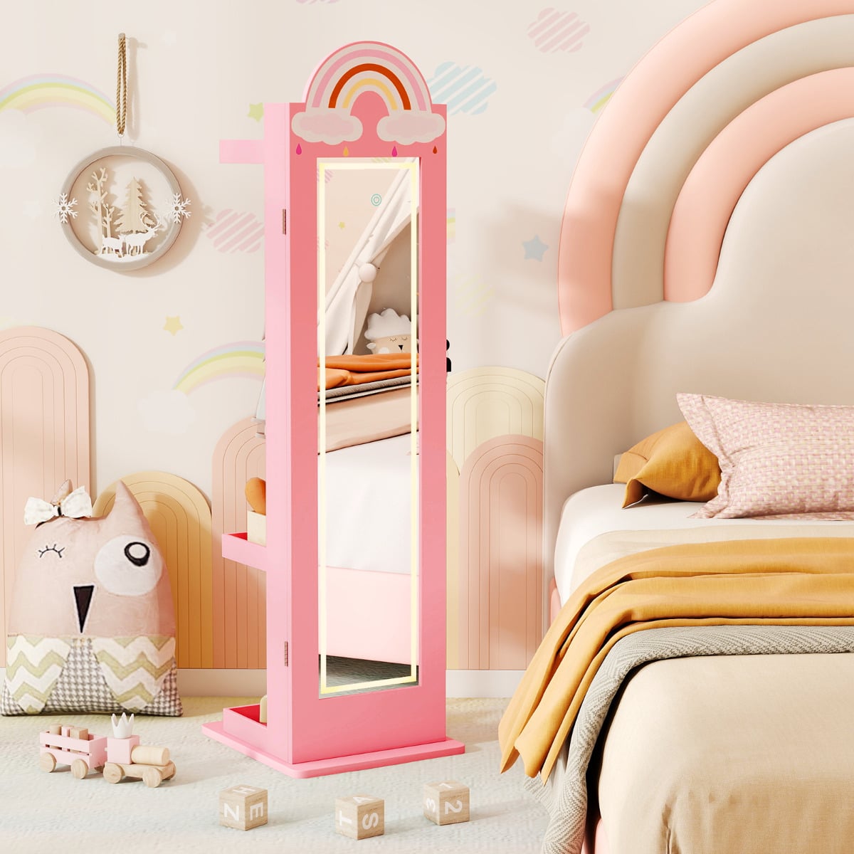 Kids Jewelry Cabinet Standing Children Jewelry Organizer-Pink