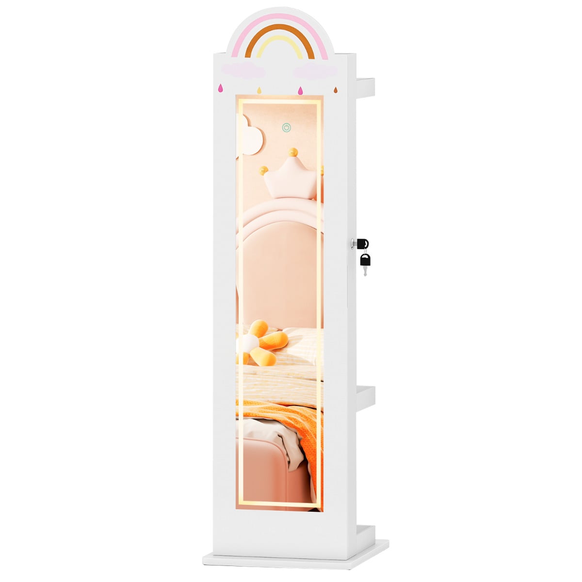 Kids Jewelry Cabinet Standing Children Jewelry Organizer-White
