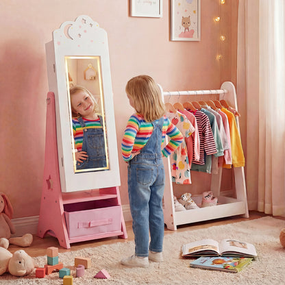 Kids Jewelry Cabinet with Sensor Lights and Full-Length Mirror-White