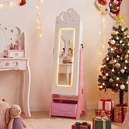Kids Jewelry Cabinet with Sensor Lights and Full-Length Mirror-White