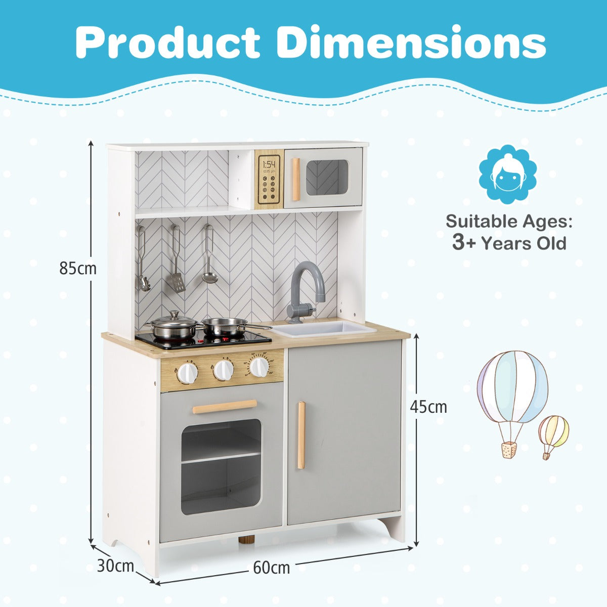 Kids Kitchen Playset with Lights and Sounds Stove Oven Sink Faucet Microwave-White