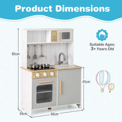 Kids Kitchen Playset with Lights and Sounds Stove Oven Sink Faucet Microwave-White
