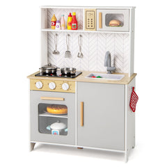 Kids Kitchen Playset with Lights and Sounds Stove Oven Sink Faucet Microwave-White