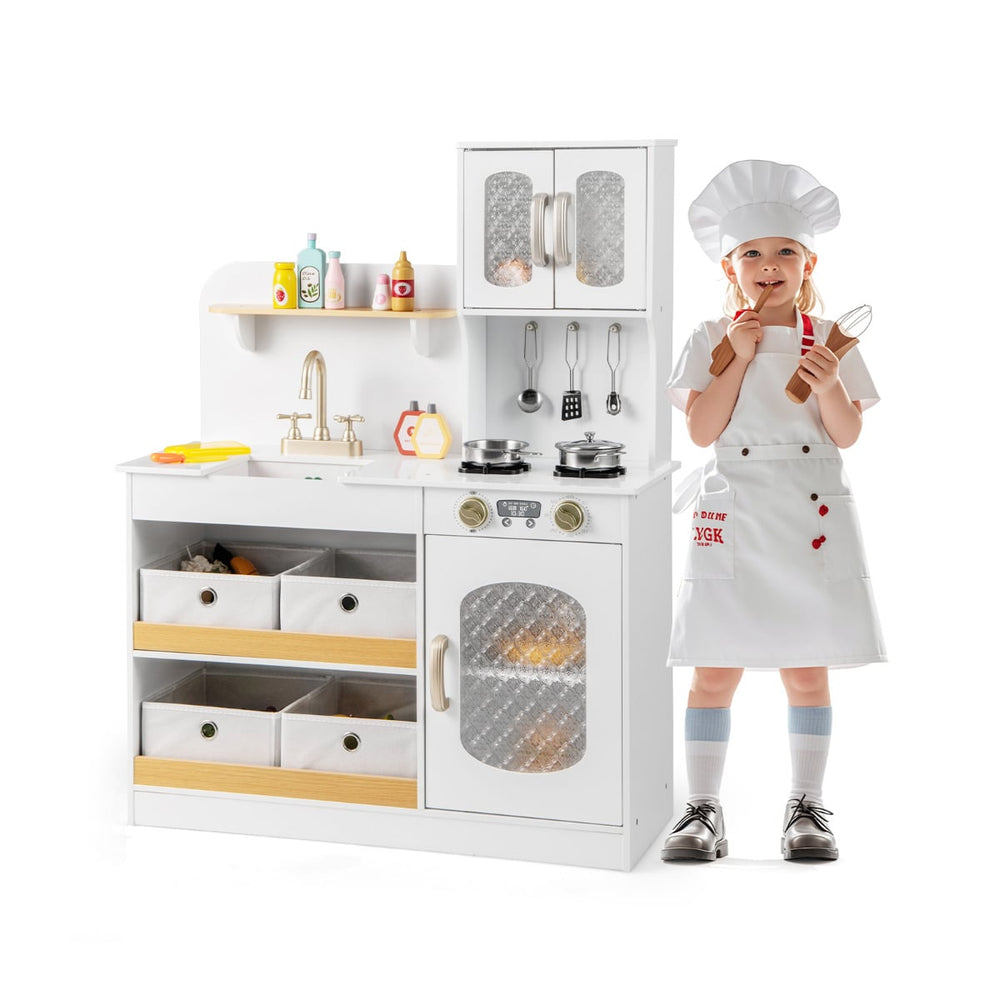 Kids Kitchen Playset Toy Play Kitchen with 4 Fabric Drawers for 3+ Years Old-White