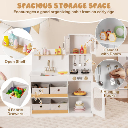 Kids Kitchen Playset Toy Play Kitchen with 4 Fabric Drawers for 3+ Years Old-White