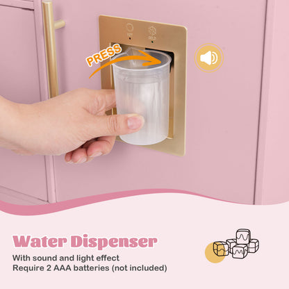 Kids Kitchen Playset with Coffee Maker and Stove Top and Golden Utensils-Pink