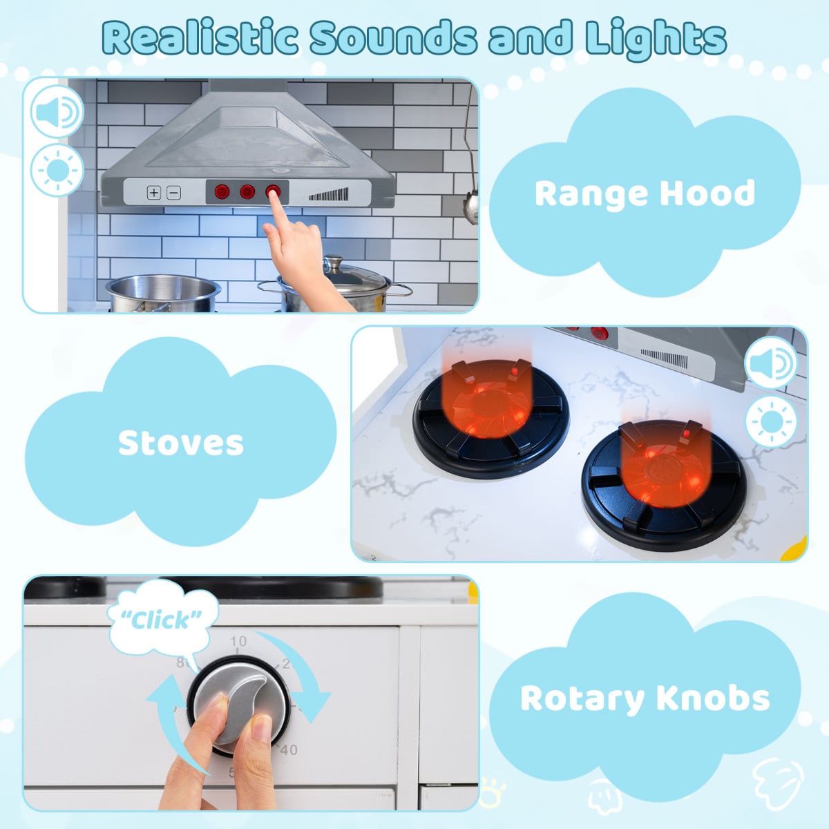 Kids Kitchen Playset with Lights and Sounds-Grey