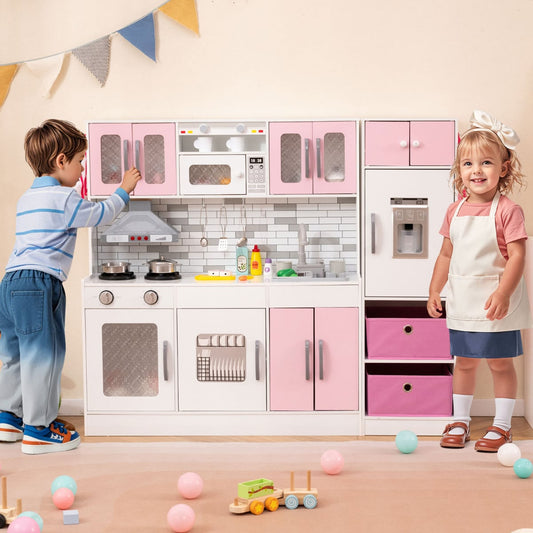 Kids Kitchen Playset with Lights and Sounds-Pink