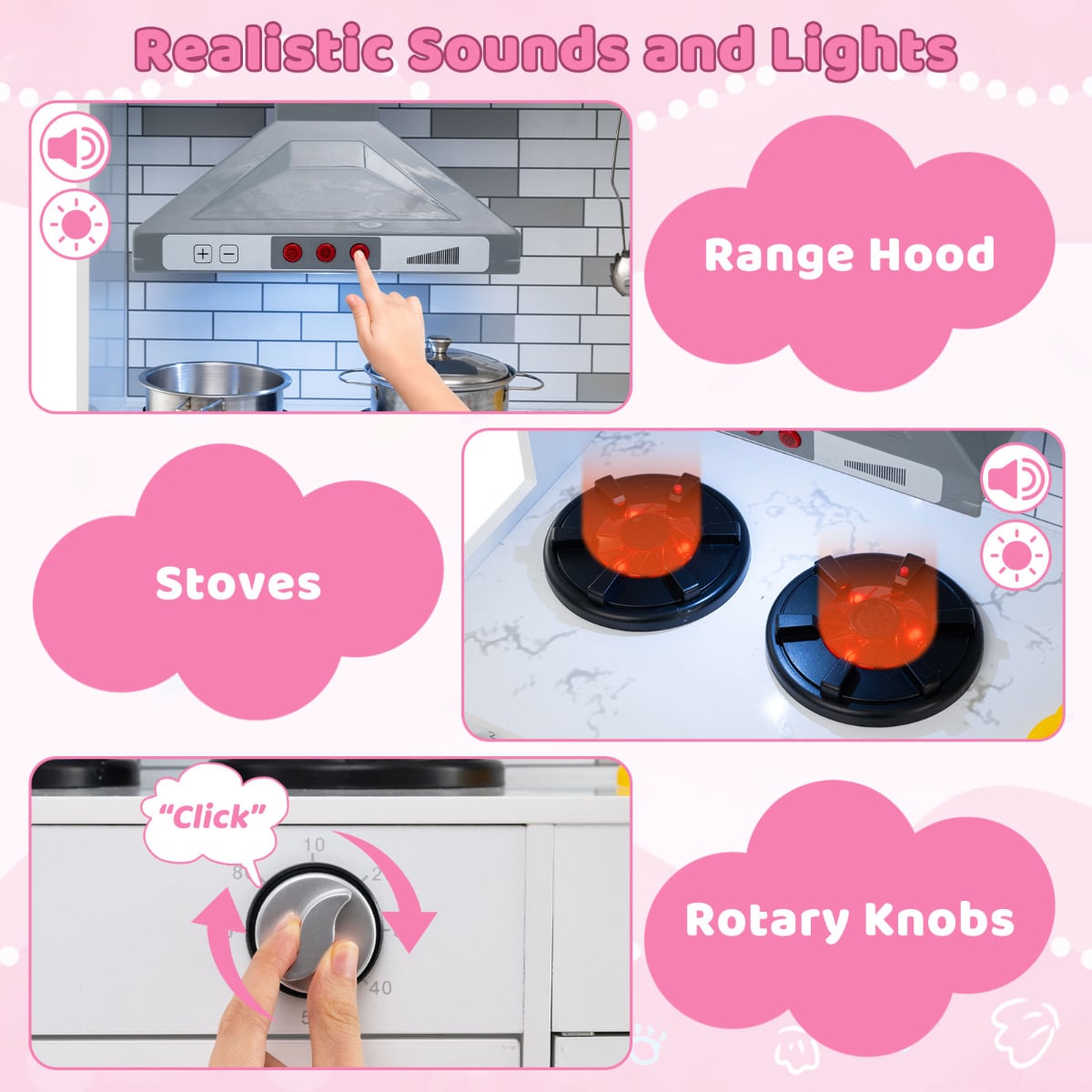 Kids Kitchen Playset with Lights and Sounds-Pink