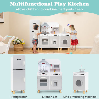 Kids Kitchen Playset with Refrigerator and Washing Machine-Grey