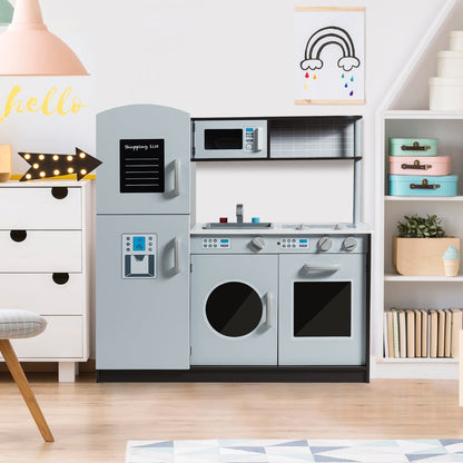 Kids Kitchen Set with Sink and Faucet, Stove, Oven and Microwave