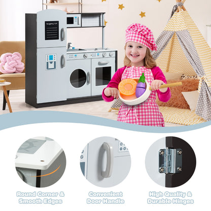 Kids Kitchen Set with Sink and Faucet, Stove, Oven and Microwave