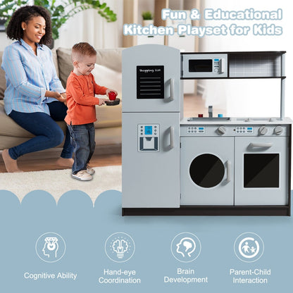 Kids Kitchen Set with Sink and Faucet, Stove, Oven and Microwave