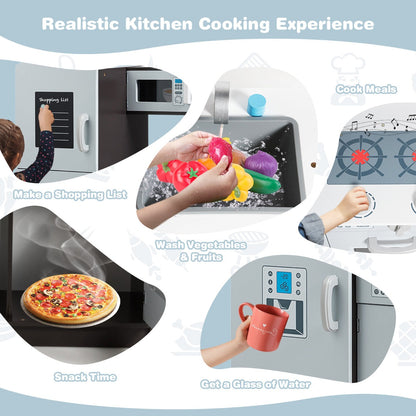 Kids Kitchen Set with Sink and Faucet, Stove, Oven and Microwave