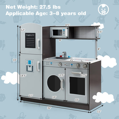 Kids Kitchen Set with Sink and Faucet, Stove, Oven and Microwave