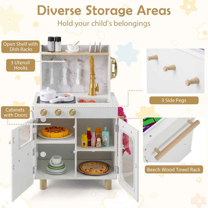 Kids Kitchen Setwith Stoves Faucet Sink Telephone Microwave and Oven-White