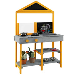 Kids Mud Kitchen Outdoor Kitchen Playset with Educational Plant Viewer-Grey